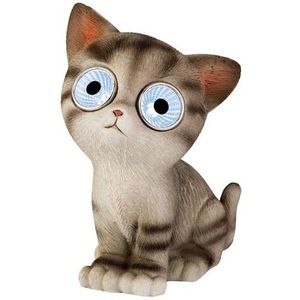 Tuinbeeld Solar LED Tuinlichtjes - Kat/Poes - grijs - kunststof