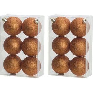 36x stuks kunststof glitter kerstballen oranje 8 cm