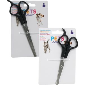 Pets Collection huisdieren knipscharen set - vacht/oren/neus - rvs/kunststof - katten/honden - 18 cm