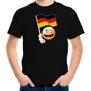 Duitsland fan shirt met emoticon en Duits zwaaivlaggetje zwart voor kinderen
