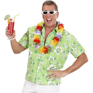 Luau shirt groen met witte bloemen