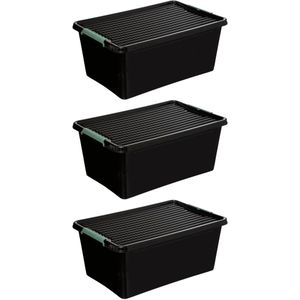5Five Opslagbox met deksel kunststof 60 liter 58 x 39 x 35 cm zwart 3x stuks