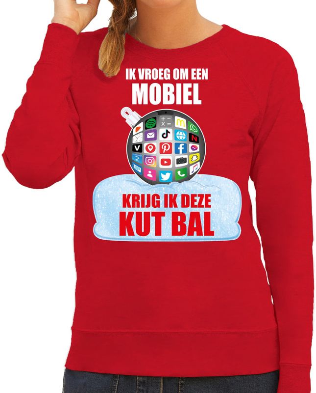 Rode Kersttrui / Kerstkleding Ik vroeg om een mobiel krijg ik deze kut bal  voor dames met social media kerstbal (sweaters) | BESLIST.nl | € 21,44 bij  Fun-en-feest.nl