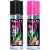 Set van 2x kleuren haarverf/haarspray van 125 ml - Zwart en Roze