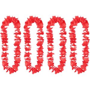 Boland Hawaii krans/slinger - 4x - Tropische kleuren rood - Bloemen hals slingers