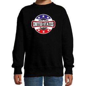 Have fear United States / Amerika is here supporter trui / kleding met sterren embleem zwart voor kids