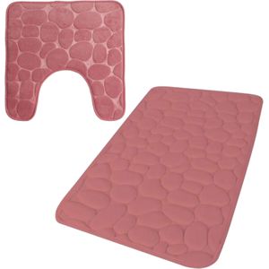 Urban Living badkamer droogloop matjes/tapijt - set 2x stuks - memory foam - oud roze