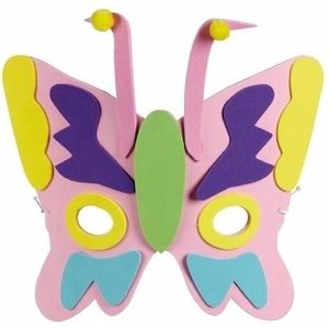 Roze kindermasker in de vorm van een vlinder 18cm