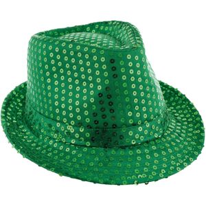 Funny Fashion Carnaval verkleed Trilby hoedje met glitter pailletten - groen - heren/dames