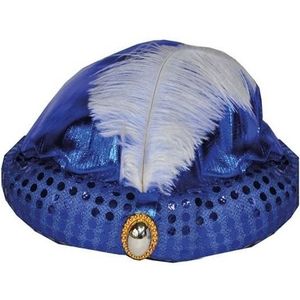 Tulband met veer en diamand blauw