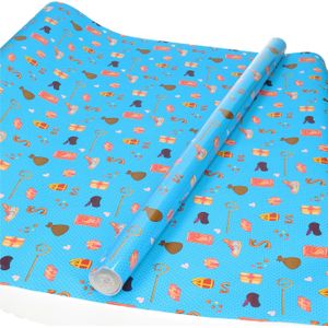 XL Inpakpapier/cadeaupapier Sinterklaas print lichtblauw 2,5 x 0,7 meter 70 gram luxe kwaliteit