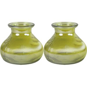 Decostar Bloemenvaas - 2x Stuks - Geel/Transparant Glas - H12 X D15 cm