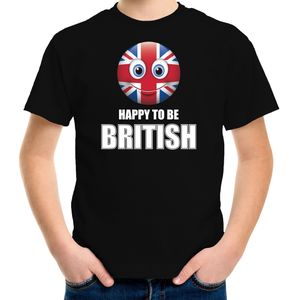 Happy to be British landen shirt zwart voor kinderen met emoticon