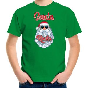 Bellatio Decorations kerst t-shirt voor kinderen - Kerstman - Santa Rocks - groen