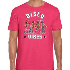 Bellatio Decorations disco verkleed t-shirt heren - jaren 80 feest outfit - disco vibes - roze