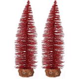 2x stuks kerstboompjes op stam 35 cm rood