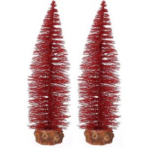 2x stuks kerstboompjes op stam 35 cm rood