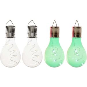 4x Buitenlampen/tuinlampen lampbolletjes/peertjes 14 cm transparant/groen