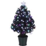2x Fiber optic kerstboom/kunst kerstboom met knipperende verlichting en piek ster 60 cm