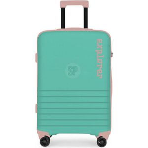 Cabine handbagage reis trolley koffer - zwenkwielen - 34 x 22 x 52 cm - 30 liter - mintgroen/roze