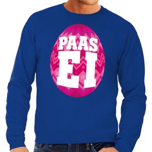 Pasen sweater blauw met roze paasei voor heren