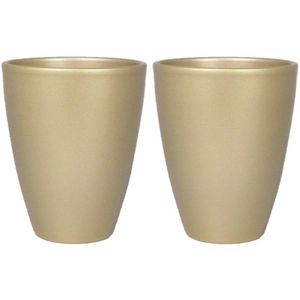 2x stuks bloempot/plantenpot vaas van keramiek in het parelgoud D13.5 en H17 cm