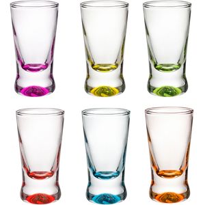 Glasmark Shotglaasjes/borrelglazen - glas - gekleurde onderzijde - 24x stuks - 25 ml