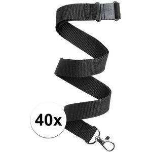 40x Zwarte lanyard/keycord met sleutelhanger 50 cm