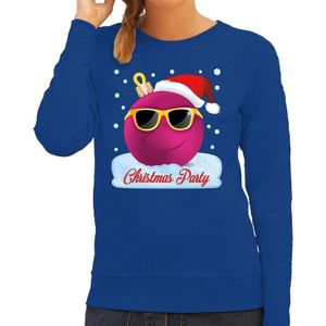 Blauwe kersttrui / kerstkleding Christmas party met roze coole kerstbal voor dames