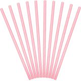 Drinkrietjes - papier - 10x - roze - 19,5 cm - rietjes
