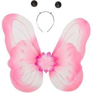 Vlinder verkleed set - vleugels en diadeem - roze - kinderen