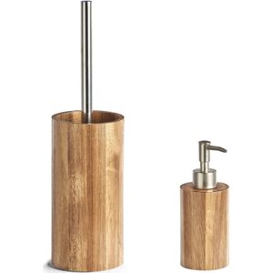 Zeller - Toiletborstel houder 36 cm met zeeppompje van acacia hout