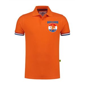 Grote maten Holland fan polo t-shirt oranje luxe kwaliteit met vlagcirkel en leeuw - 200 grams katoen - heren