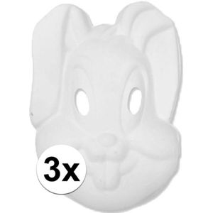 Basic wit konijnen/hazen masker 3 stuks