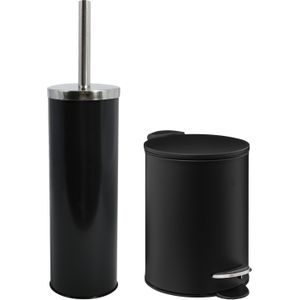 MSV Badkamer accessoires set - zwart - pedaalemmer/wc-borstel - metaal