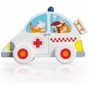 Houten Speelgoed Witte Ambulance 10 cm