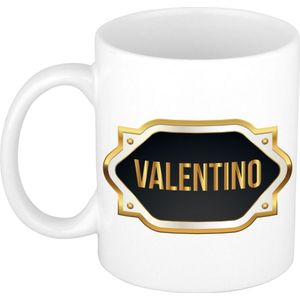 Valentino naam cadeau mok / beker met gouden embleem - kado verjaardag/ vaderdag/ pensioen/ geslaagd/ bedankt