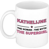 Naam cadeau mok/ beker Kathelijne The woman, The myth the supergirl 300 ml