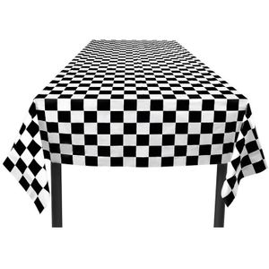 Tafelkleed Finish - racing thema - zwart/wit- geblokt - 130 x 180 cm - polyethyleen