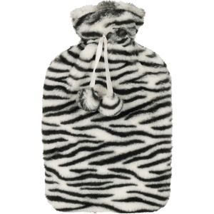 H&amp;S Collection Warmwaterkruik - met zachte dierenprint hoes - wit/zwart - 1,75L - kruik