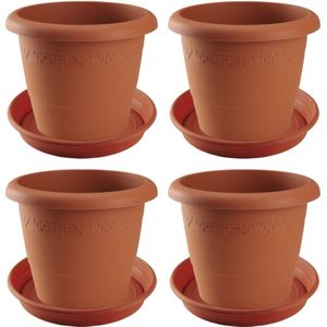 4x stuks bloempotten met onderschaal terra cotta rond diameter 40 cm