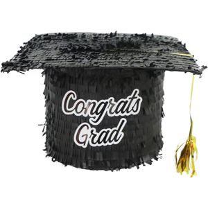 Pinata van papier - Geslaagd/graduation hoedje thema - 28 x 29 x 15 cm - Geslaagd/Diploma gehaald