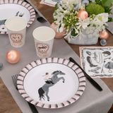 Santex feest wegwerpbordjes - paarden - 10x stuks - 23 cm - roze/grijs