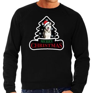 Dieren kersttrui husky zwart heren - Foute honden kerstsweater