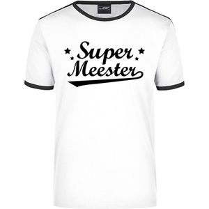 Super meester cadeau ringer t-shirt wit met zwarte randjes voor heren - Einde schooljaar/meesterdag cadeau