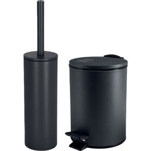 Spirella Badkamer/toilet accessoires set - toiletborstel en pedaalemmer - 5L - metaal - zwart