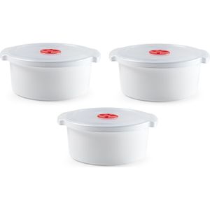 3x stuks magnetron voedsel opwarmen potjes/bakjes 3 liter met speciale deksel - 25 x 23 x 10 cm