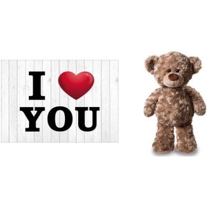 I Love You wenskaart/ansichtkaart met bruine knuffelbeer