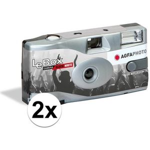 2x Wegwerp cameras/fototoestel met flits voor 36 zwart/wit fotos voor bruiloft/huwelijk