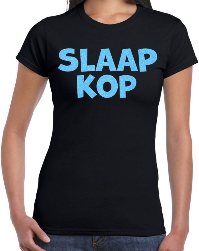 Verkleed T-shirt voor dames - slaapkop - zwart - glitter blauw